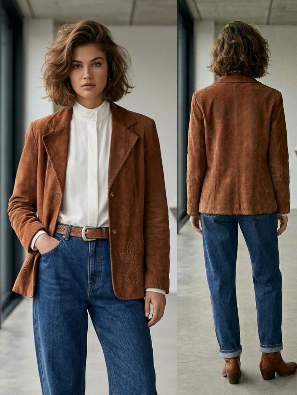 Wilsons Leather L Vintage Bohemian Western Embroidered Whip Stitch Suede Jacket